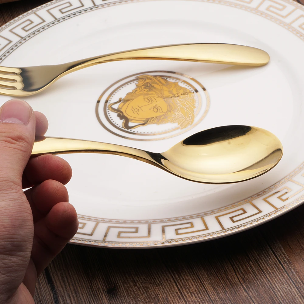 Роскошные столовые приборы из нержавеющей стали позолоченный набор посуды