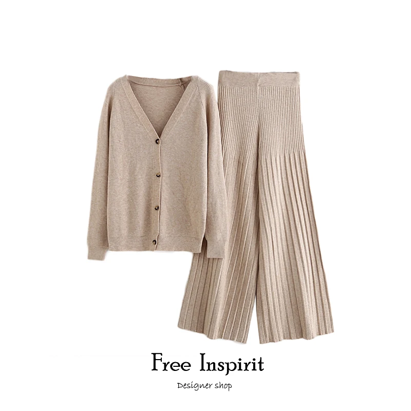 Женский свитер кардиган плиссированные брюки женские костюмы бесплатная