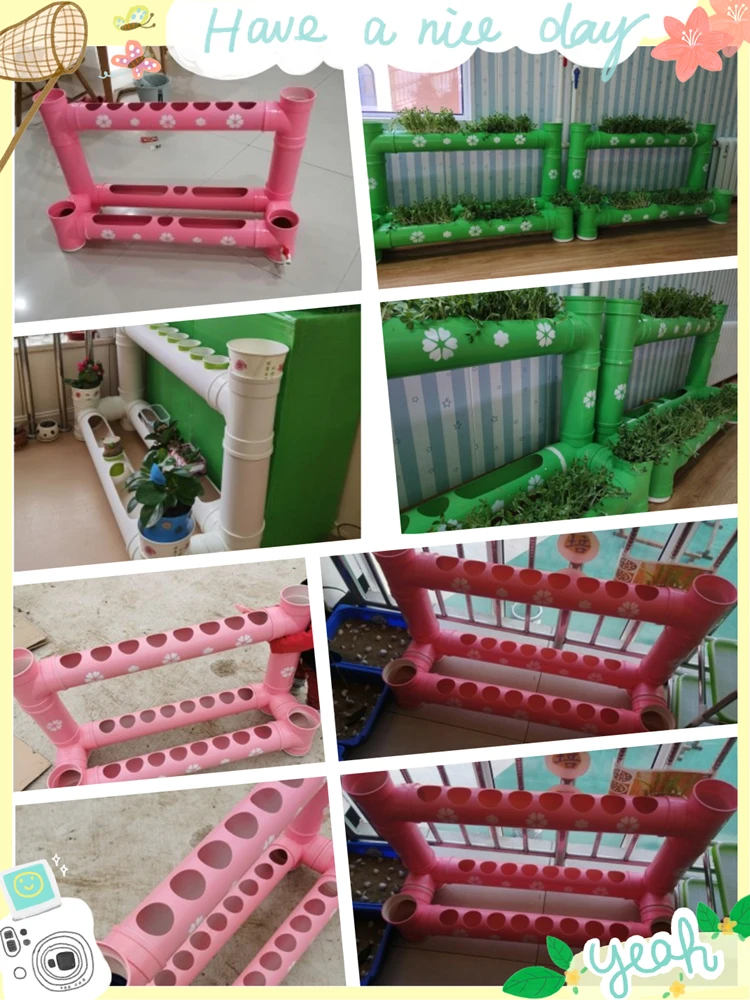 

PVC Fish Tank Kindergarten Decoration Vegetable Pipe Planting Natural Flower Stand Equipment Soil Cultivation Rack Blue Yellow