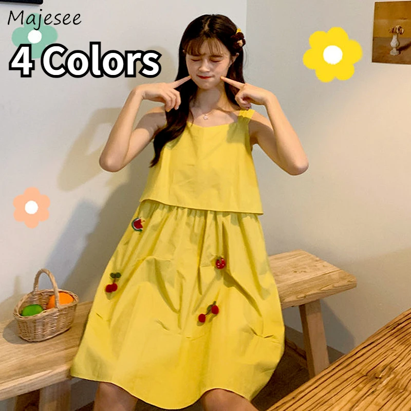 

Dresses Women Appliques Sweet Girls Kawaii Students Trendy Casual All-match A-line Fashion Sleeveless Empire Ulzzang Chic Newest