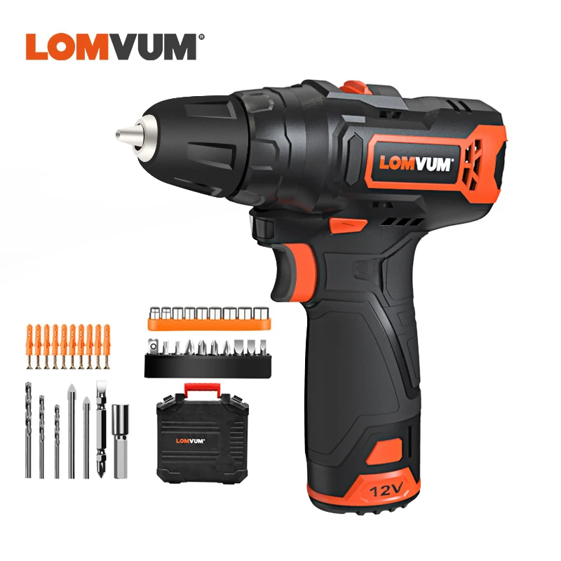 

LOMVUM Electric Screwdriver Wireless Power Tool Lithium Battery Cordless Hand Drill Household Impact Tool