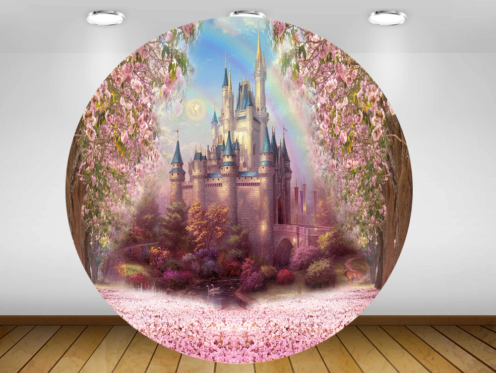 pink flower Round circle background backdrop princess baby shower kids birthday party decor candy table banner fabric YY-284 | Электроника