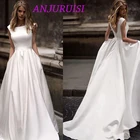 Женское атласное свадебное платье ANJURUISI, с V-образным вырезом на спине, 2020