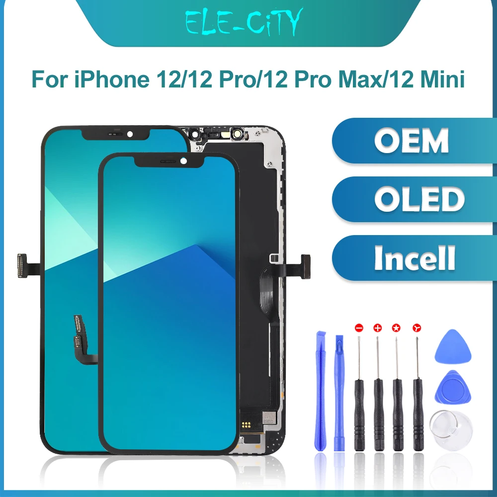 Pantalla t&aacute;ctil LCD de 6,1 pulgadas para m&oacute;vil, montaje de digitalizador de calidad OLED con marco sin p&iacute;xeles muertos, para iPhone 12, 12 Pro, 12 Pro, Max, 12 Mini-0