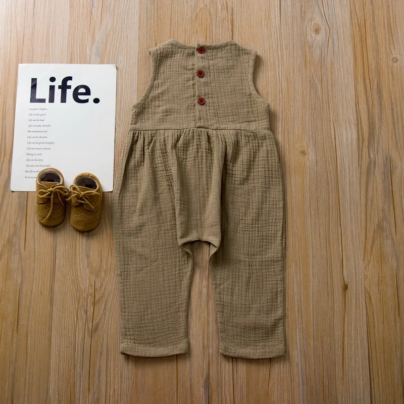 Новинка 2020 летний однотонный костюм для маленьких девочек и мальчиков льняной