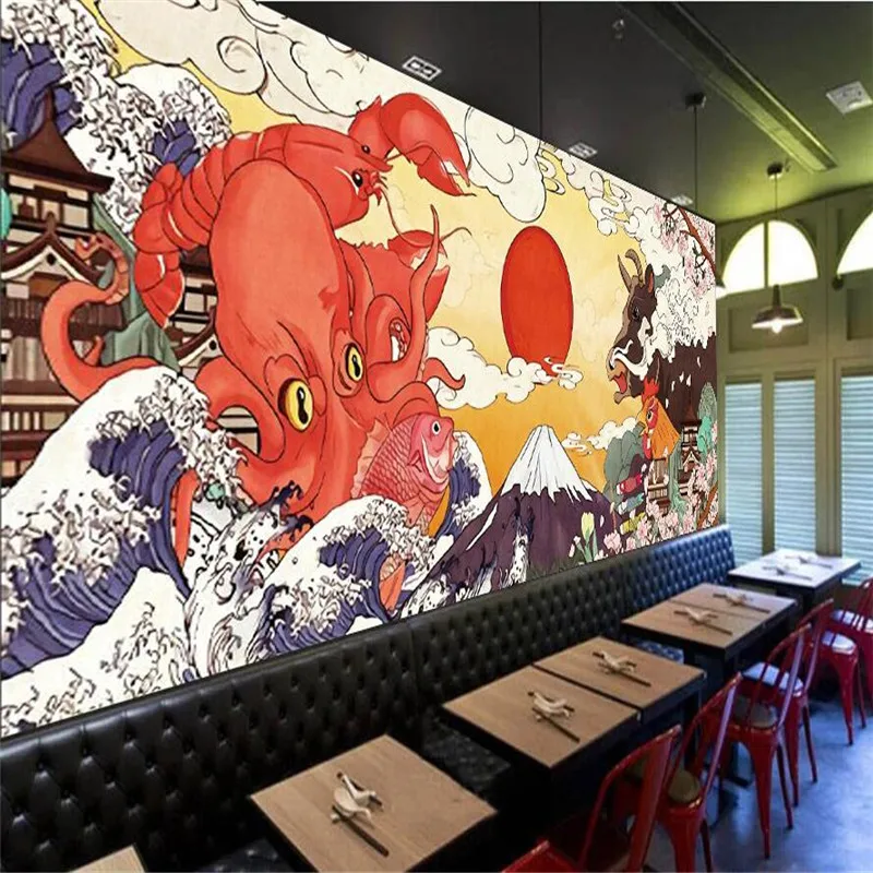 Японский Ukiyo e Works Cuisine Store суши Ресторан настенная бумага Sunwind homessy промышленный