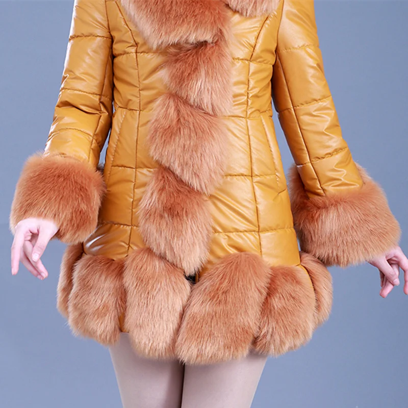 

Leather New PU Winter Women's Jacket Jacket Faux Fox Fur Collar Motorcycle Jacket Street Thicken Cotton Coat Women