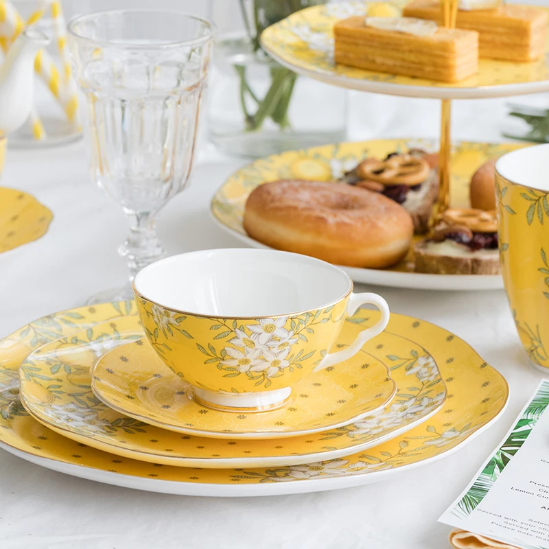 Костяной фарфор кофейные чашки и блюдца чайный горшок набор роскошный