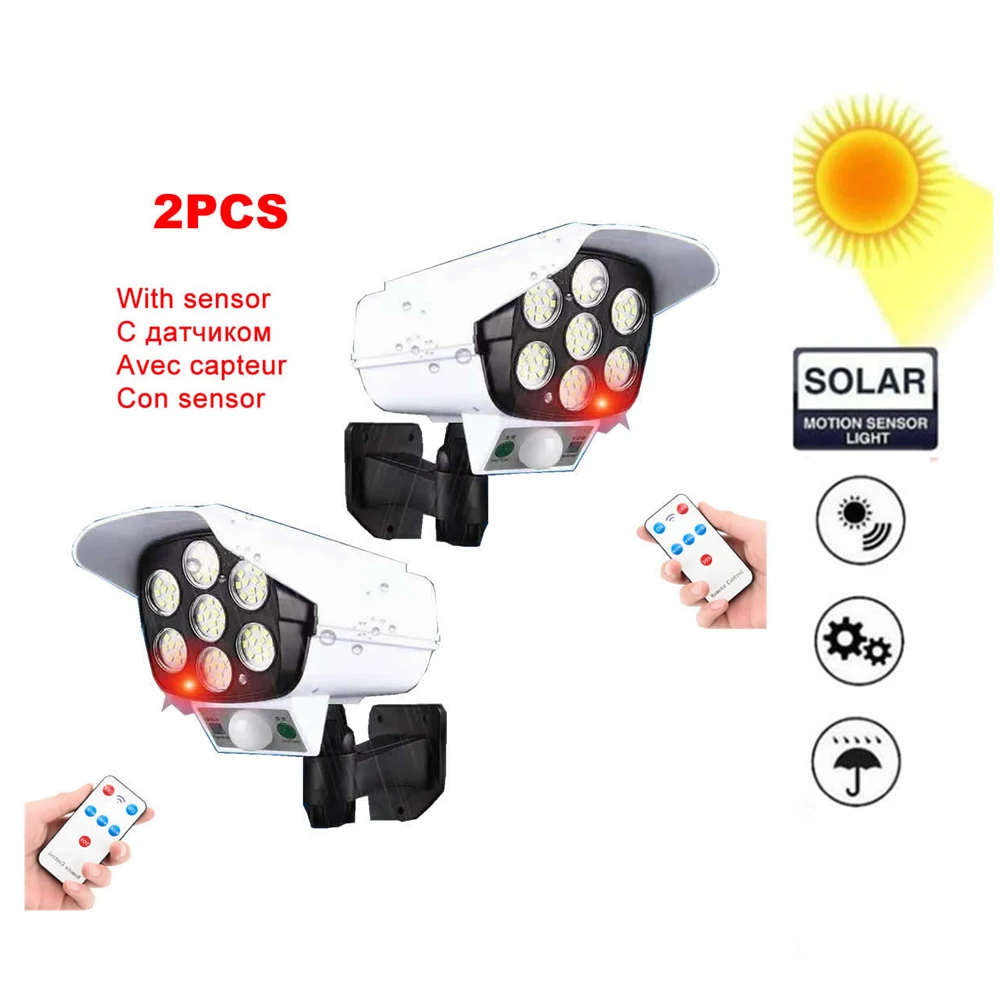 

2pcs remote solar fake monitor dummy camera Light Lamp PIR Motion Sensor Spotlight Waterproof Outdoor Adjustable Angle Lights Fo