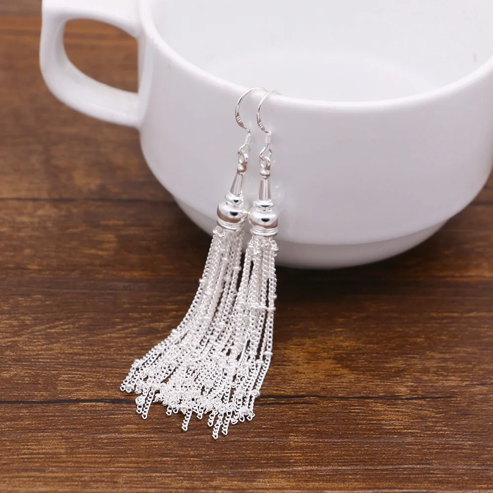 Ретро мода преувеличенный геометрические длинные висячие серьги с 925 серебряные