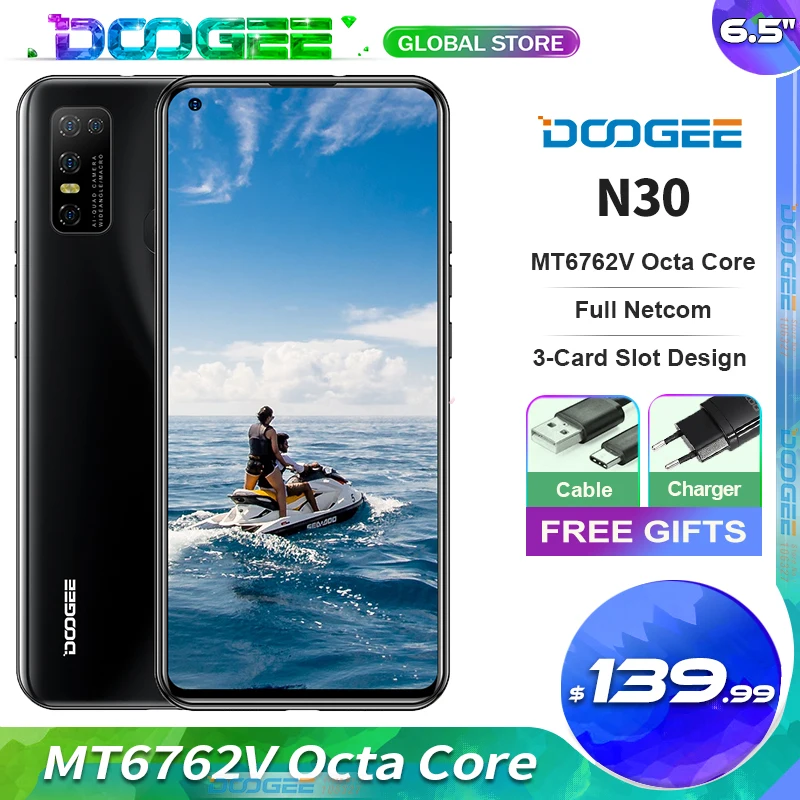 DOOGEE N30 смартфон 6 55 &quotIPS Экран 4 Гб + 128 ГБ MTK6762V Octa Core Android 10 распознавания лиц и Dual 4G