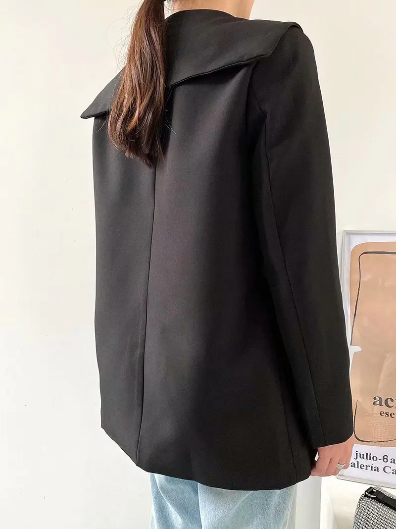 

TMODA347 Za Blazer Women Solid Elegant Blazer Suit Notched Neck Office Wear Coat Long Sleeve Pockets Lady Outerwear Chic Tops