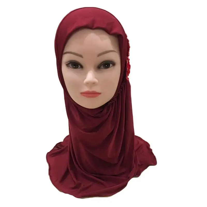 Бордовый New Muslim Kids Girls Hijab Islamic Arab School Headwear Underscarf Scarf Wrap Headscarf Full Cover Prayer Hat Accessories 2-7Y - Цвет: Бордовый
