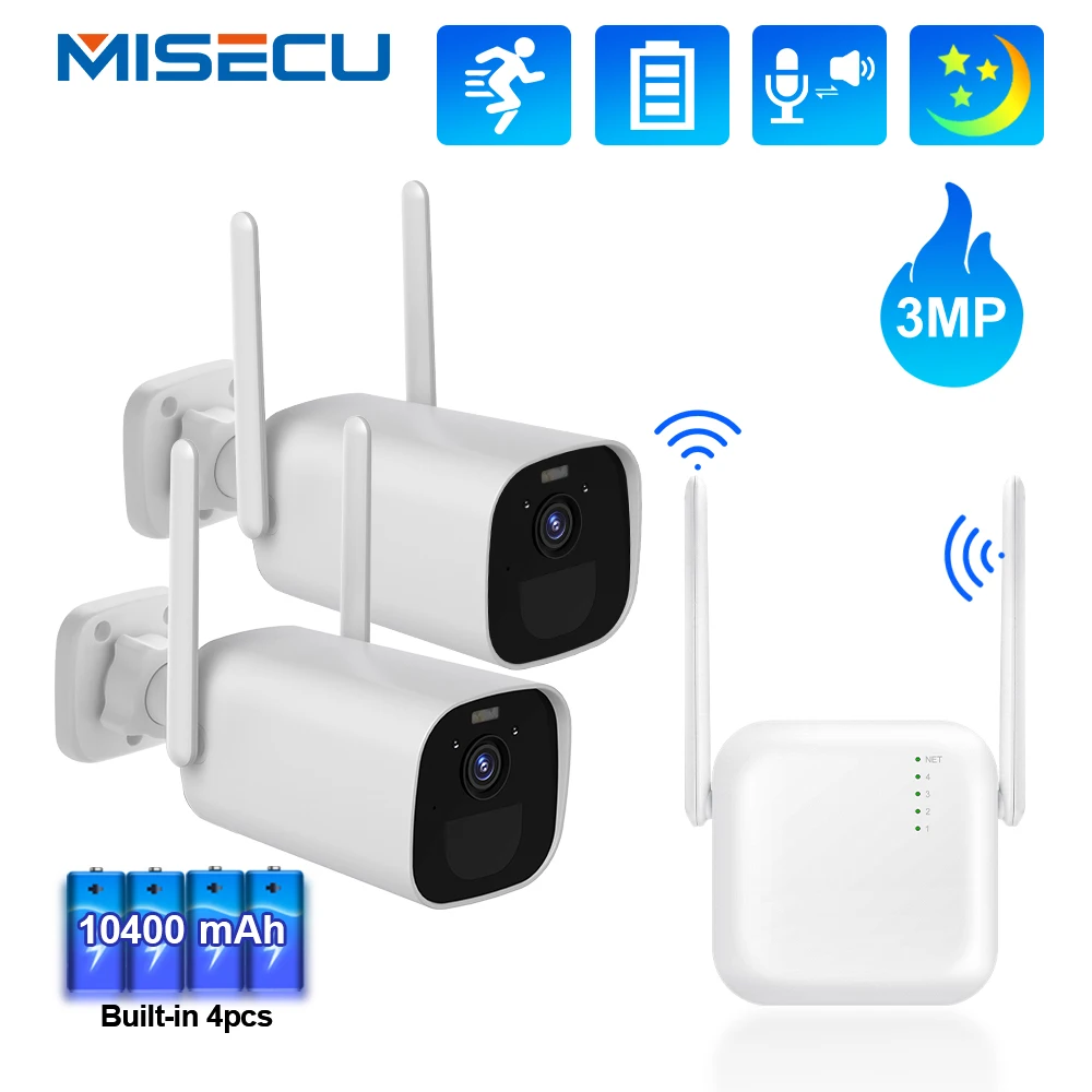 

MISECU HD 3MP 4CH Беспроводная система камер с перезаряжаемым аккумулятором Wifi IP-камера двухстороннее аудио цветная Ночная Мини Wi-Fi видеокамера ви...