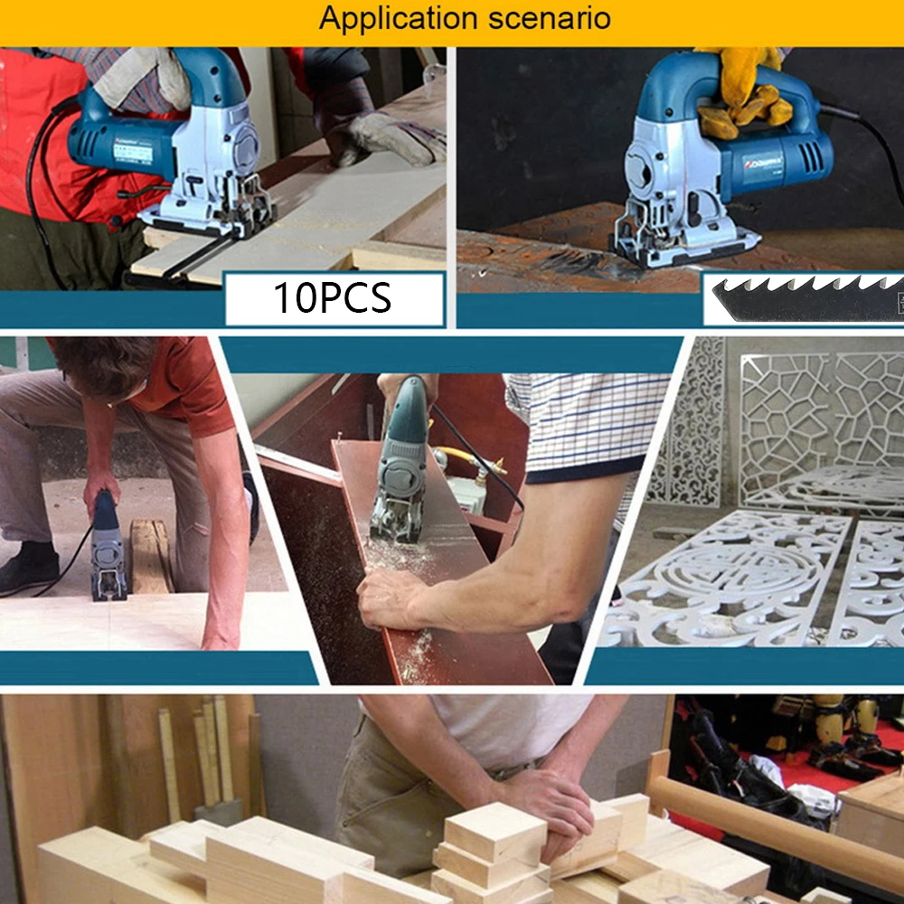 

10PCS T-handle Jigsaw Saw Blades Metal Steel Jig saw Blade Set Wood Cutter Saw Blade Woodworking Cutting Tools T118A/T144D/T318A
