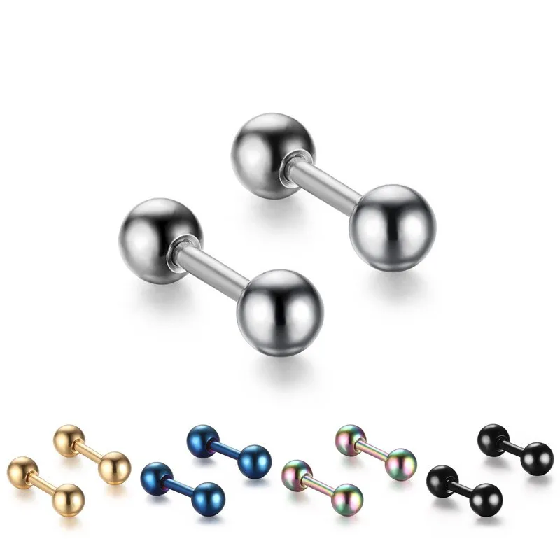 

5pcs Wholesale Dumbbells Stud Earrings For Women Girls Classic Trendy Simple Style Stainless Steel Earring Studs Fashion Jewelry