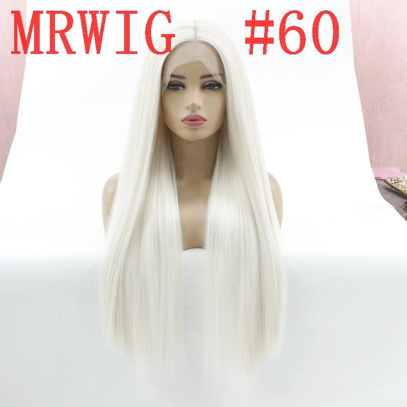#60 MRWIG Длинные Яки прямые синтетические кружева спереди парик Средняя Часть Glueless термостойкие волокна Женские 150% Плотность - Цвет: #60