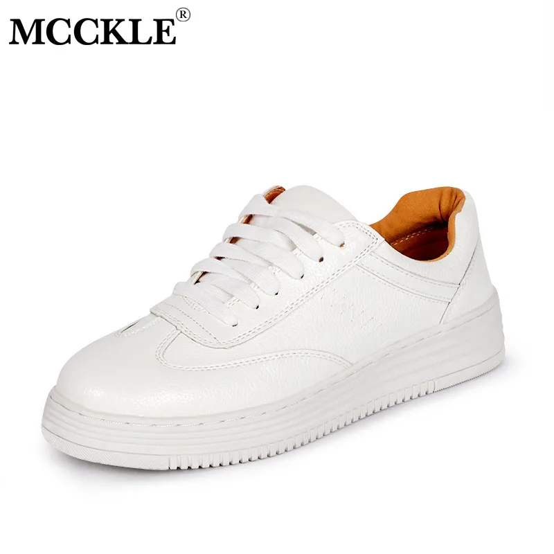 MCCKLE женские кроссовки белые вулканизированные туфли из искусственной кожи на