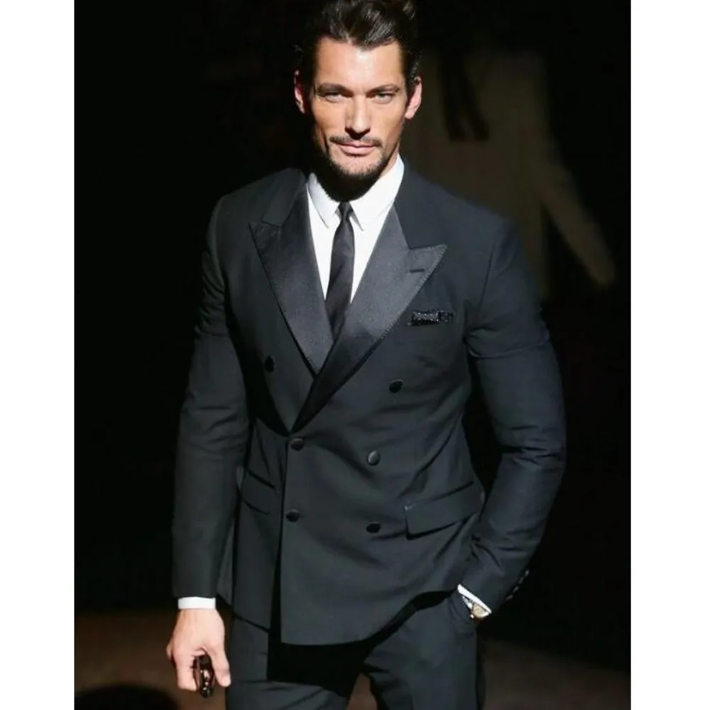 

Black Groom Wedding Tuxedos Double Breasted Groomsman Suit Custom Made Man Suit Business Suit (Jacket+Pants)