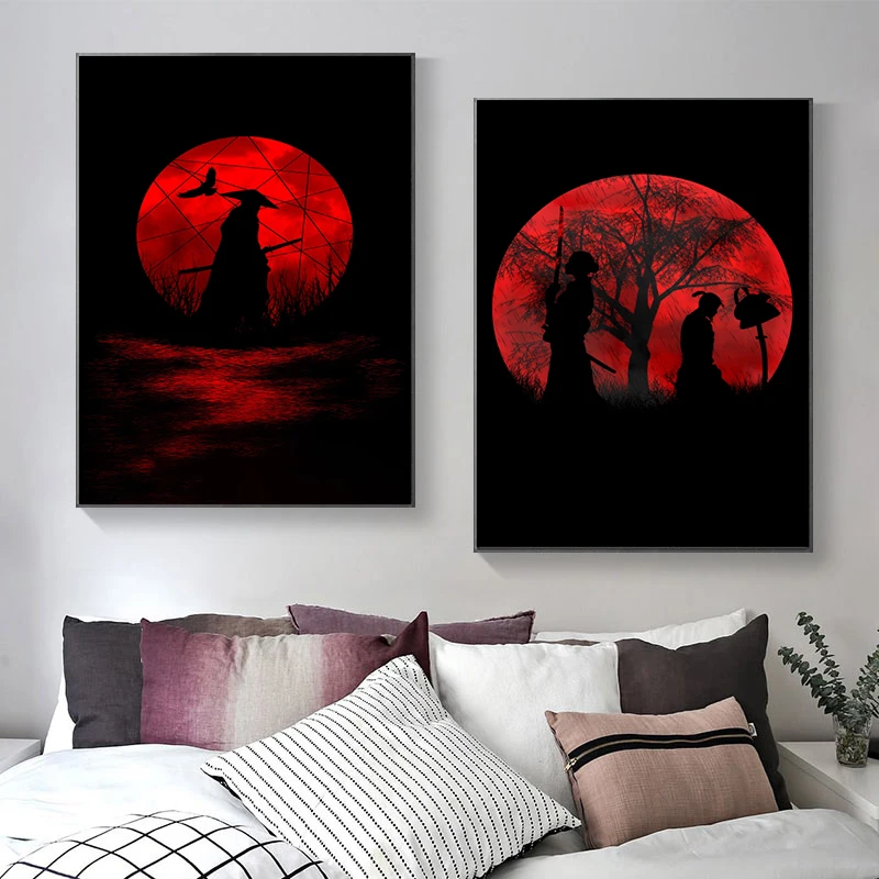 Японский укий Самурай с лицом катана холст живопись Постер и печать Настенная