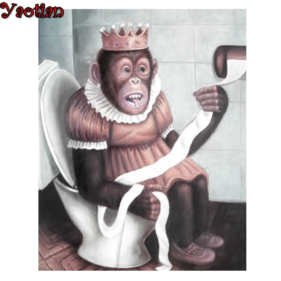 

Алмазная 5d-картина с квадратными стразами, набор для рукоделия «обезьяна на туалете», 3D вышивка крестиком, домашний декор, подарок