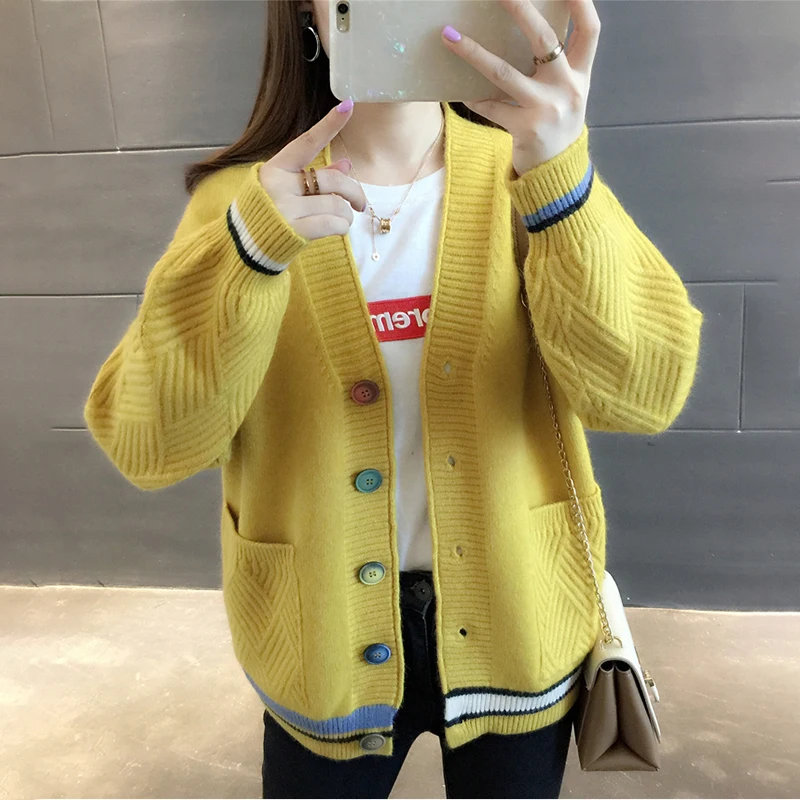 

Cardigan Women Vintage Autumn Kawaii Winter Elegant Casual Loose Korean Single Breasted 2020 New V-neck Sweater Harajuku W021