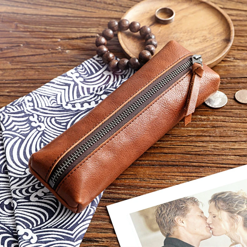 Сумка для ручек из натуральной кожи Винтажный Длинный кошелек на молнии