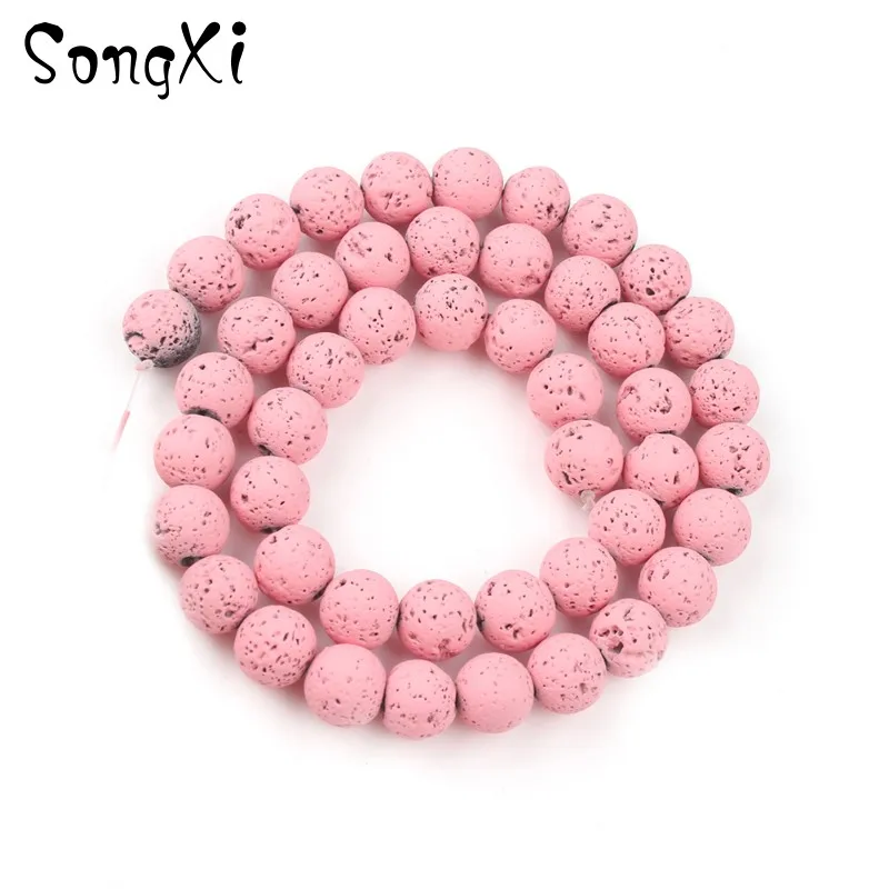 Натуральный розовый камень лавы вулканический Круглые бусины для браслета
