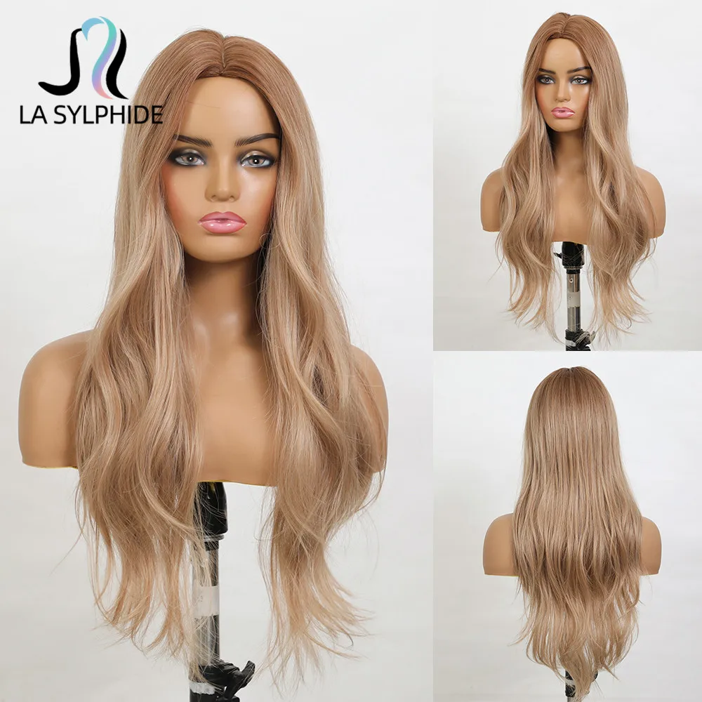 

La Sylphide Synthetic Wig Long Wave Root Brown Ombre Blonde Gold Hair Wigs for Black White Woman Daily Use Heat Resistant Wigs