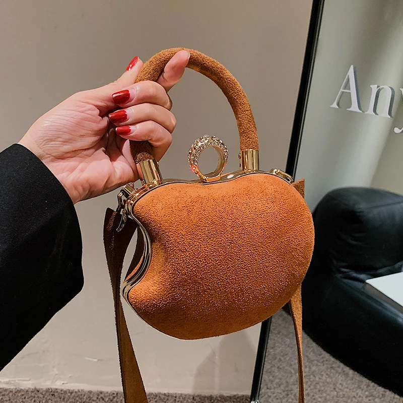 

Faux Suede Round Fashion Handbag for Women Party Clutch Bag Designer Top Handle Purses Small Crossbody Bag Casual Shoulder Bag