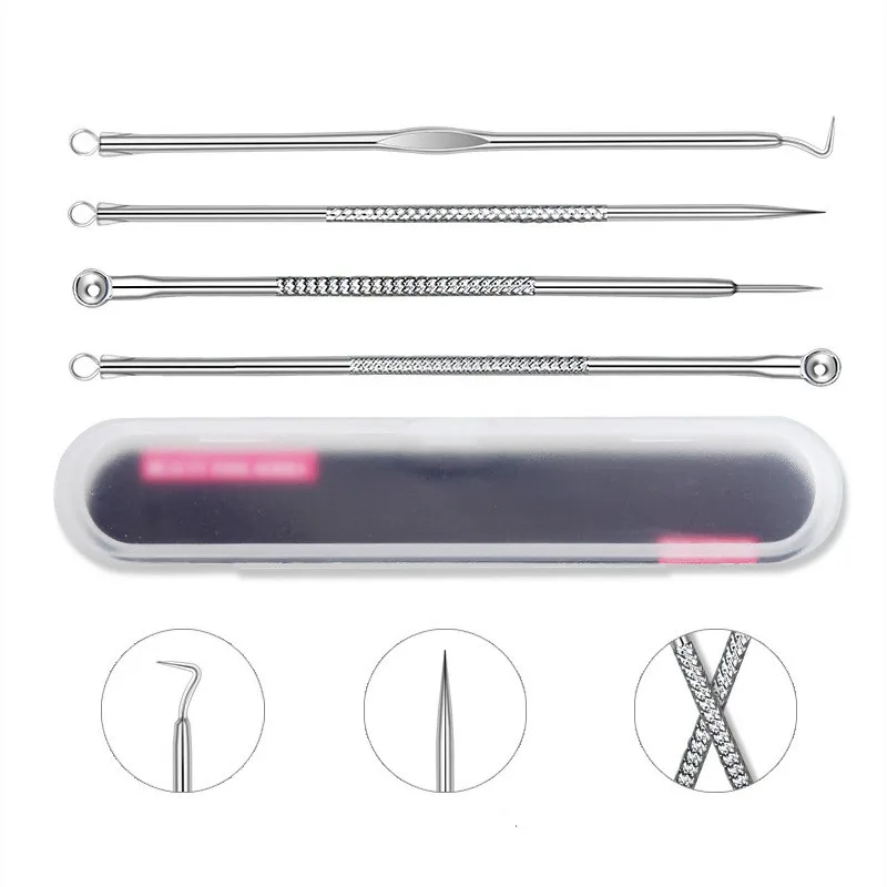 

4pcs/set Dual Heads Acne Needle Blackhead Blemish Squeeze Pimple Extractor Remover Spot Cleaner Beauty Skin Care Tool Kit