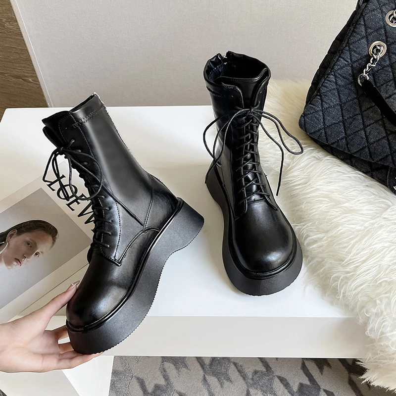 

2021 Winter Casual Martin Boots Lace-up All-match High Top Shoes Wear-resistant Platform Women's Boots Warm Boots Short Boots