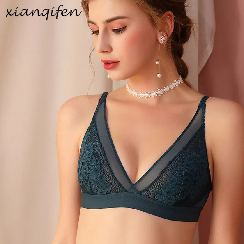 Xianqifen ultra thin transparent sexy lace bras for women small size bralette wireless beauty back brassiere girl top bh 34 36 A