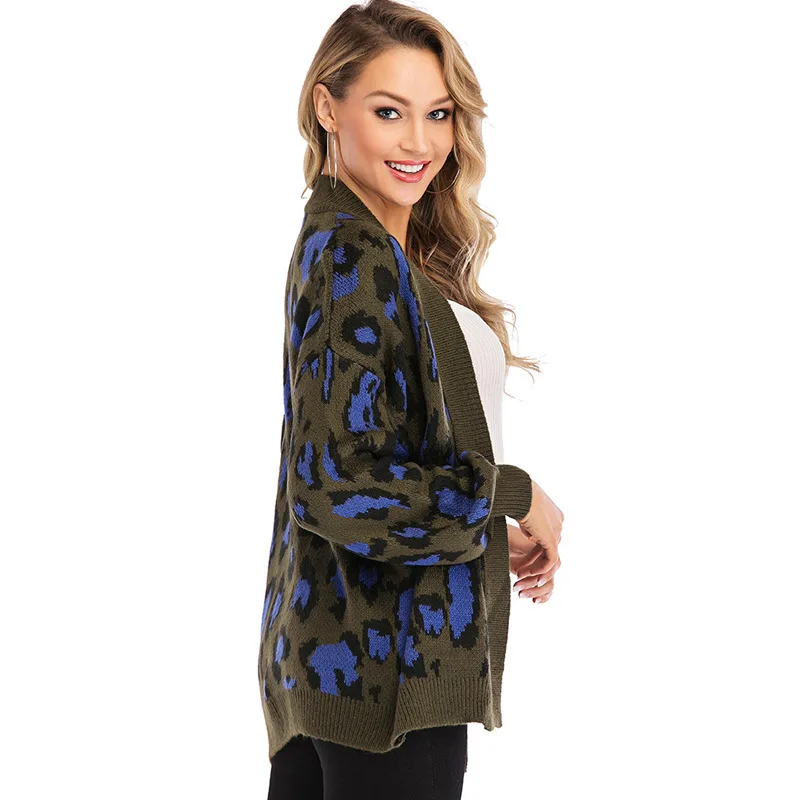 

Women Autumn Winter Leopard Cardigan Thick Sweater Female Long Sleeve Loose Oversize Outer Knitted Coat Manteau Femme Hiver