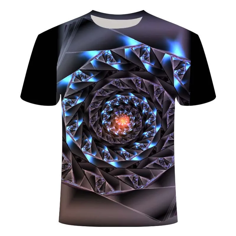 

New 2021 Summer 3D Printing Spinning Crystal Men's Fun Top Casual Short Sleeve Color Neutral Round Neck Hip Hop T-Shirt 130-6XL