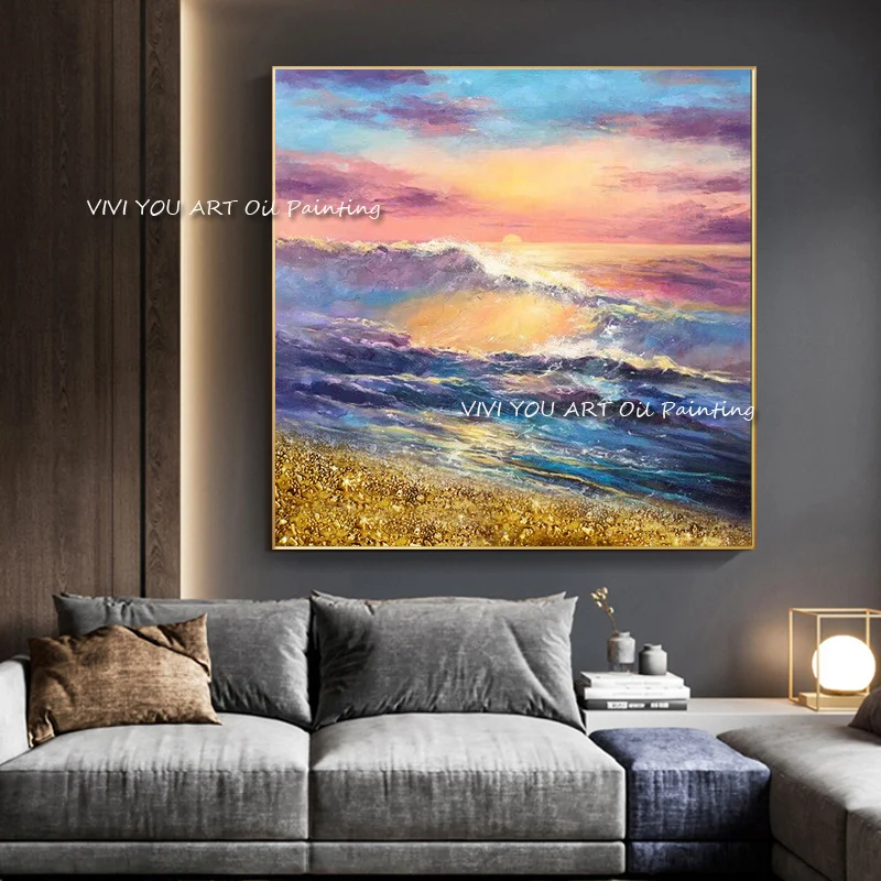 

100% Handmade Abstract Sunset Oil Painting On Canvas Modern Landscape Wall Art Pictures Home Living Room Decoration