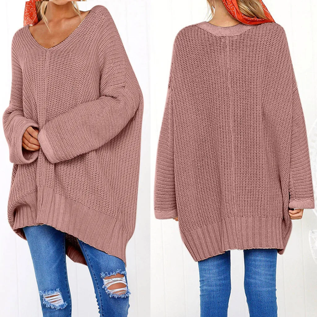 Autumn Winter Sweater Women V-Neck Loose Pullovers Casual Solid Long Sleeve Jumper Lazy Blouse pull femme | Женская одежда