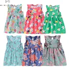 Платье летнее для девочек, из чистого хлопка, с цветочным принтом, с коротким рукавом, От 1 до 3 лет