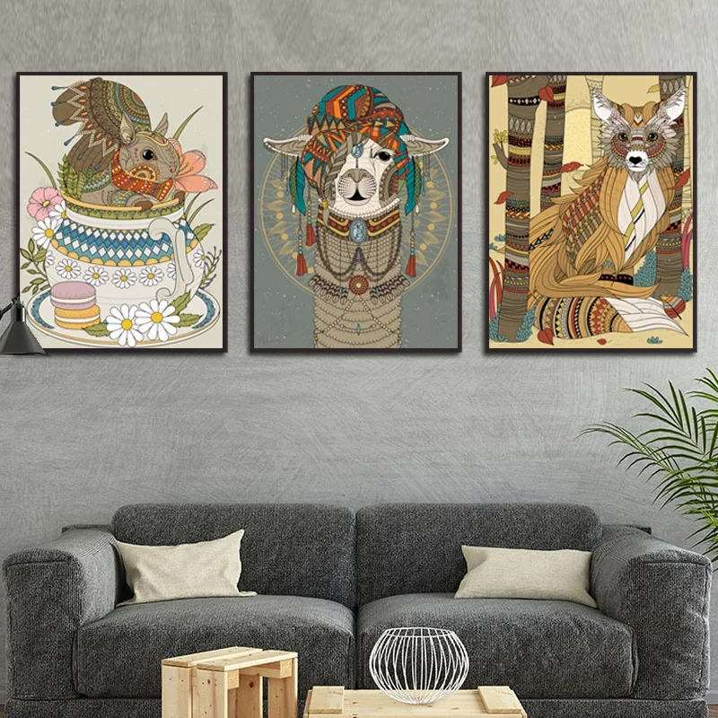 

Wall Decor Painting Cartoon Animal Poster Rabbit Camel Print and Poster Wall Art Picture Fon Living Room Home Decor