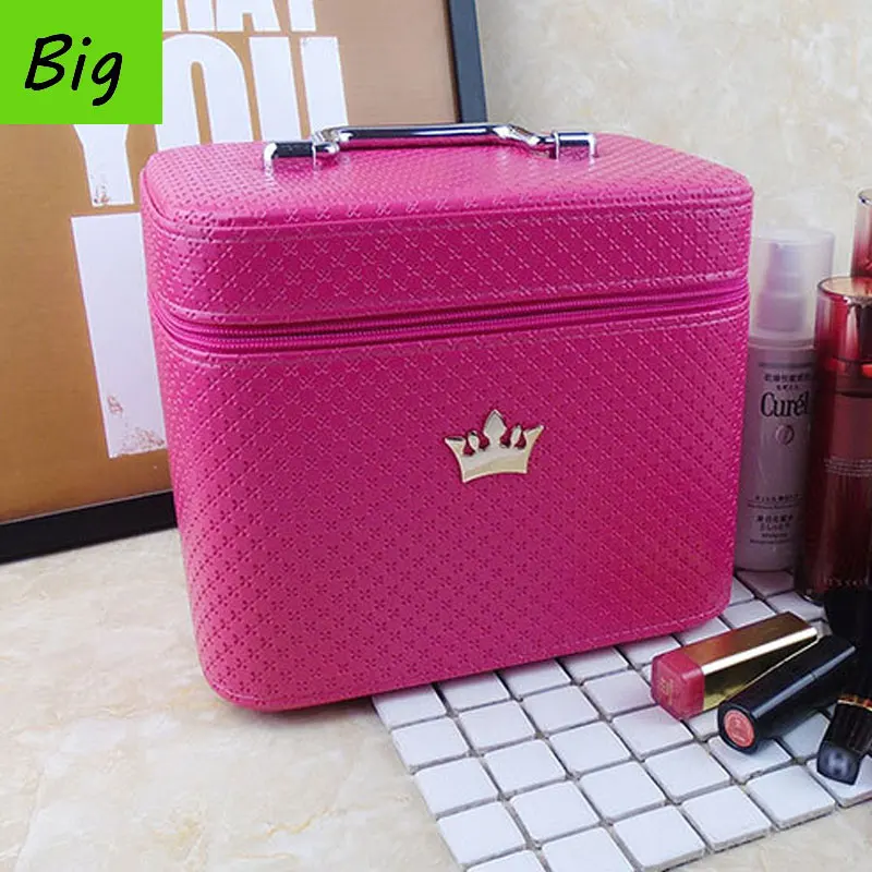 USOUL beauty чехол с короной большой емкости, профессиональный органайзер для макияжа, косметичка, портативный чехол для хранения кистей, Bolso Mujer - Цвет: Rose Big