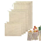 Многоразовые хлопковые пакеты для овощей, экологически чистые сетчатые моющиеся мешки на шнурке для овощей, фруктов, 2 шт.