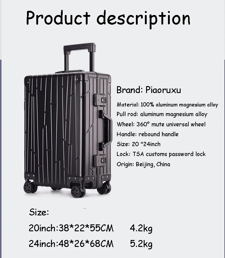 Piaoruxu 2" 24" дюймов Алюминиевый Спиннер Дорожный чемодан тележка для ручного багажа с колесом
