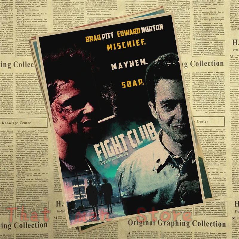 

Fight Club Brad Pitt Movie Poster Home Furnishing decoration Kraft Movie Poster Drawing core Wall stickers Gift