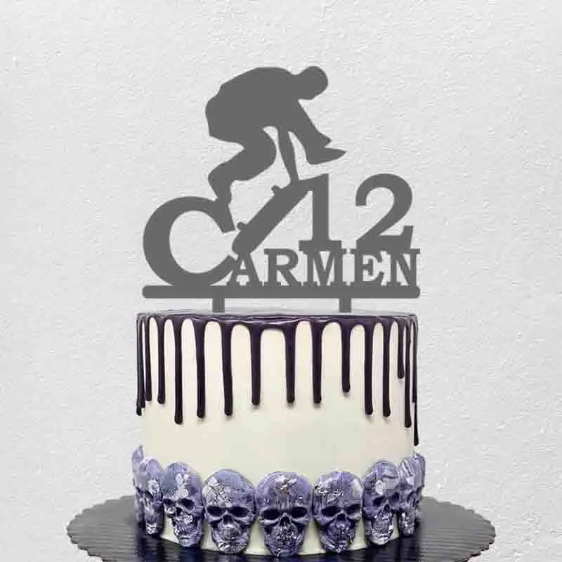 

Personalized Skateboard Cake Topper Custom Name Age Boy Playing Skateboard Silhouette For Birthday Party Cake Decoration Topper