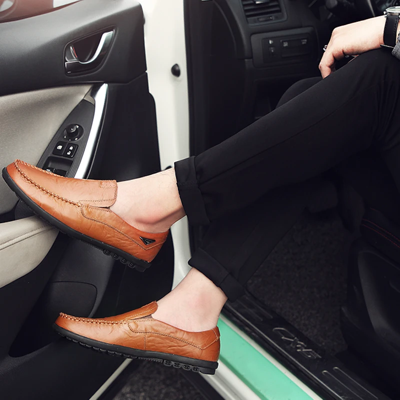 Мокасины мужские из натуральной кожи кроссовки без застежки дышащие