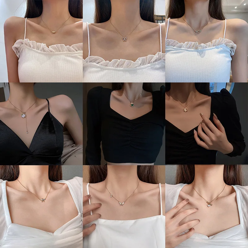 Винтажные ожерелья для женщин в Корейском стиле Комплект из модных женских