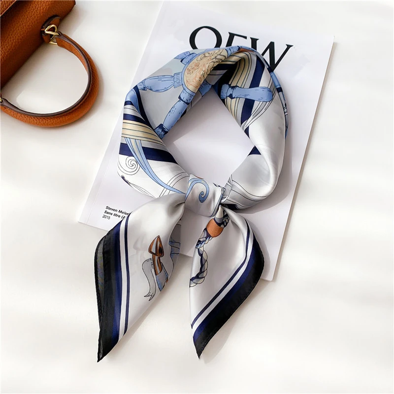 

70*70cm NEW Female Square Silk Scarf Navy Style Hair Scarves Foulard Neck Head Band Shawls Wraps Neckerchief Bandana 2021