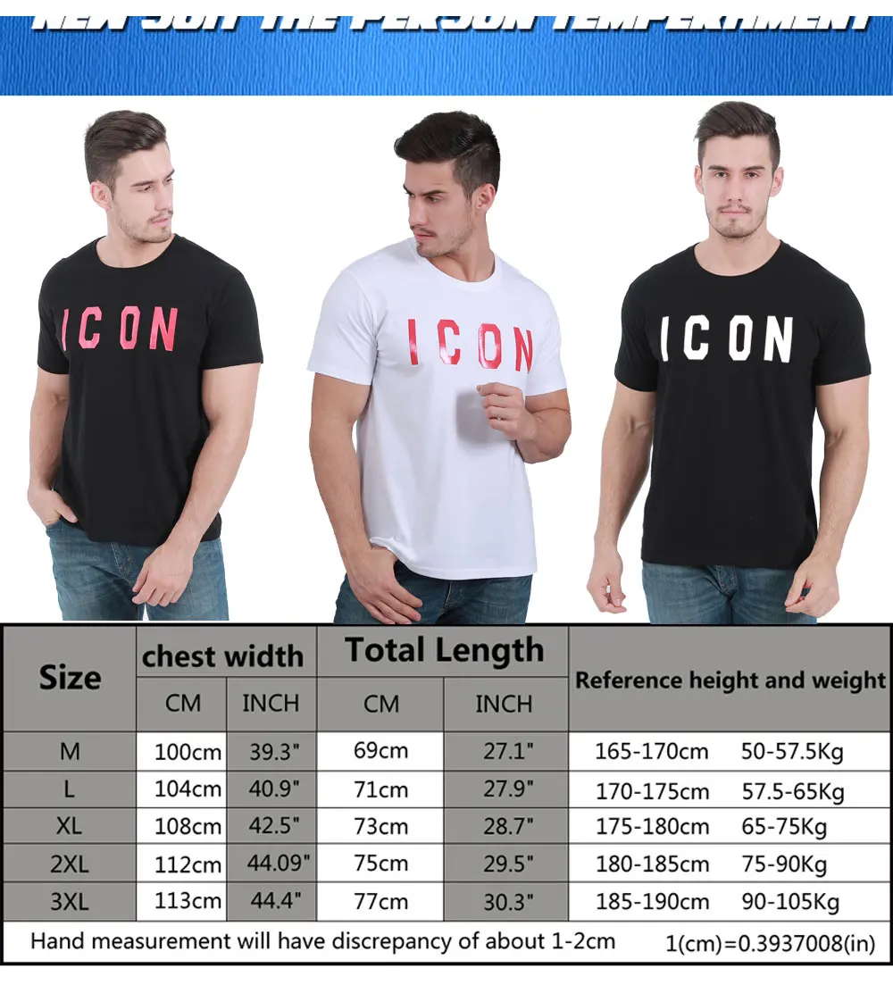 

dsq brand summer style 100% cotton black casual O-Neck short sleeve tees white letter T-shirt for men dt003