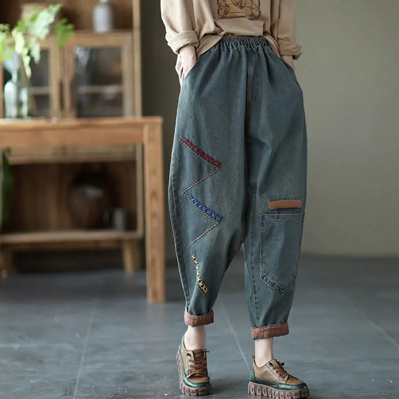 

Denim Cargo Pants Women Graphic Baggy Jeans Pantalones Anchos Mujer Wide Pants Casual Loose y2k Jeans Vintage High Waist Jeans