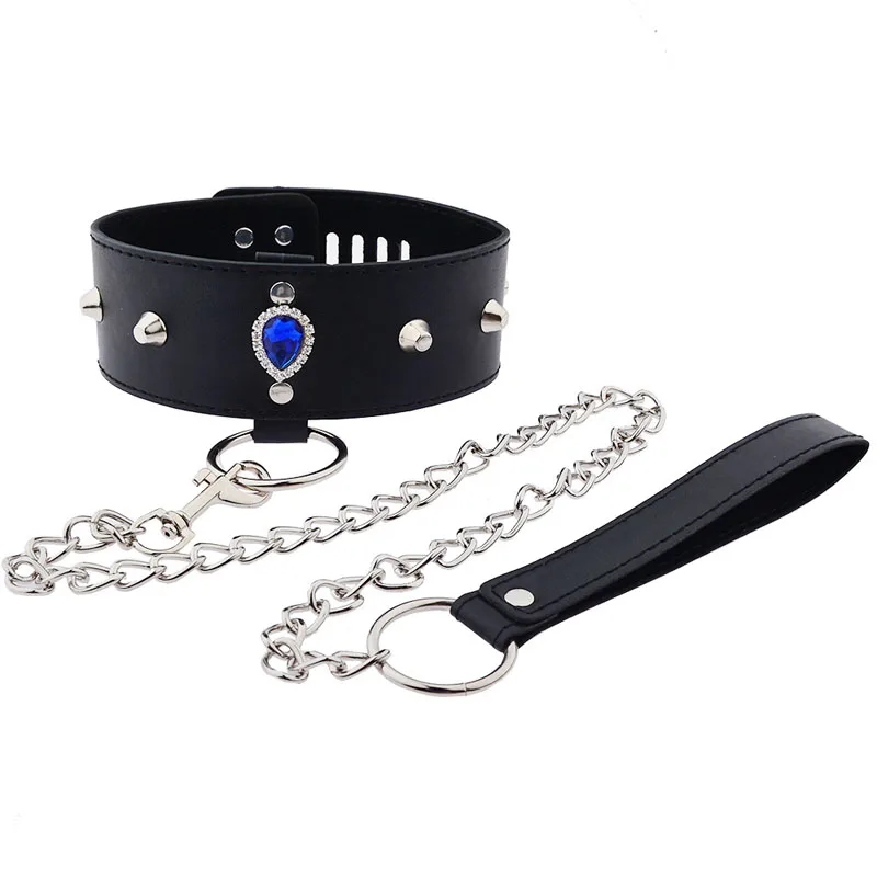 

Leather Bondage Neck Collar With Leash Chain Adult Games Restraints Slave Fetish BDSM Collar Erotic Sex Toys For Couples